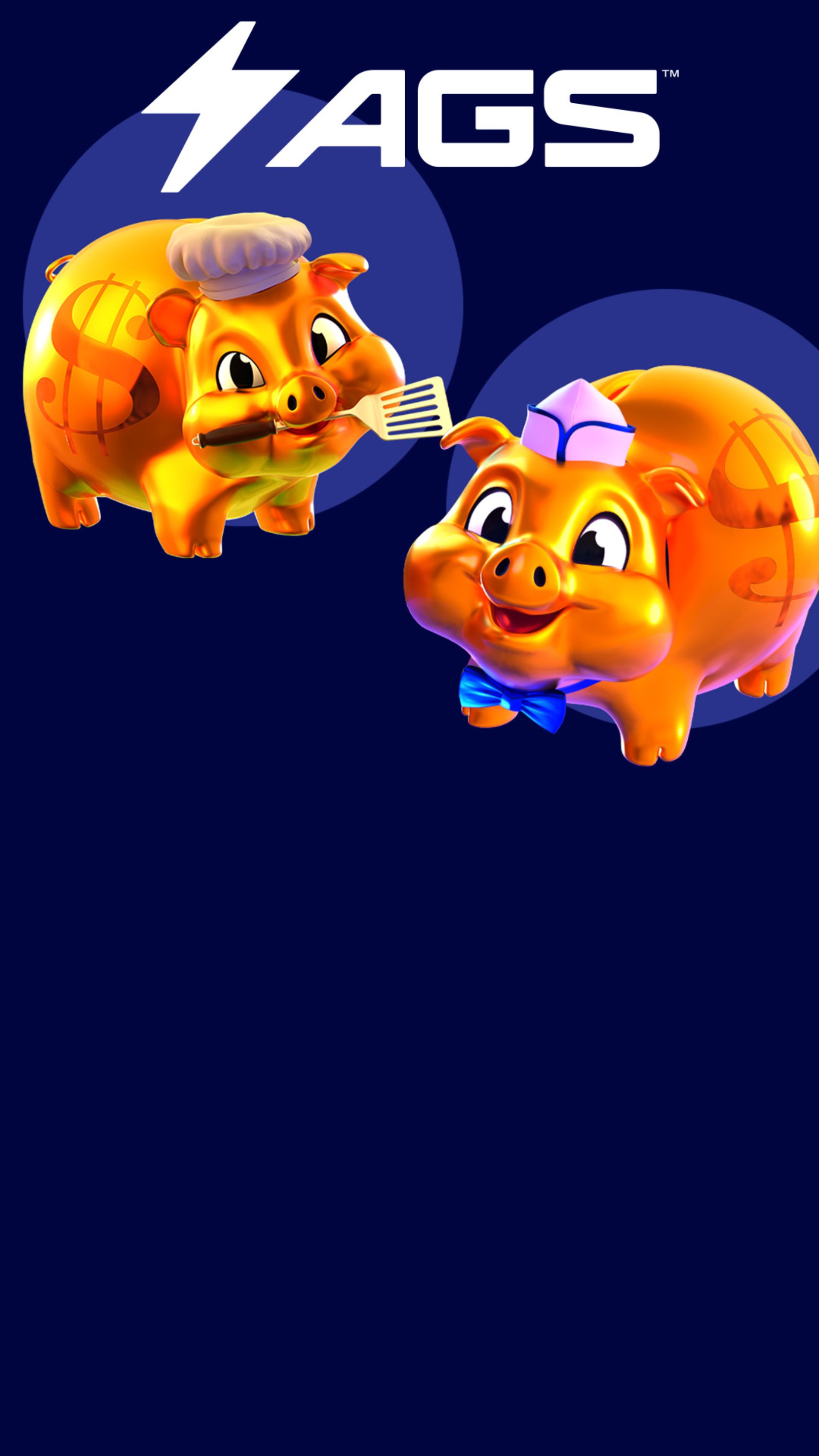 Raskin Pig from the AGS Gaming on a blue background with a circle in the background and the AGS logo