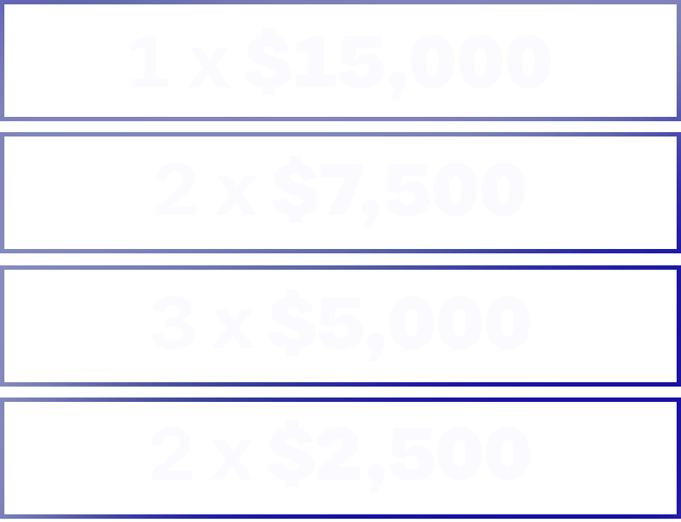 1 x $15,000, 2 x $7,500, 3 x $5,000, 2 x $2,500 
